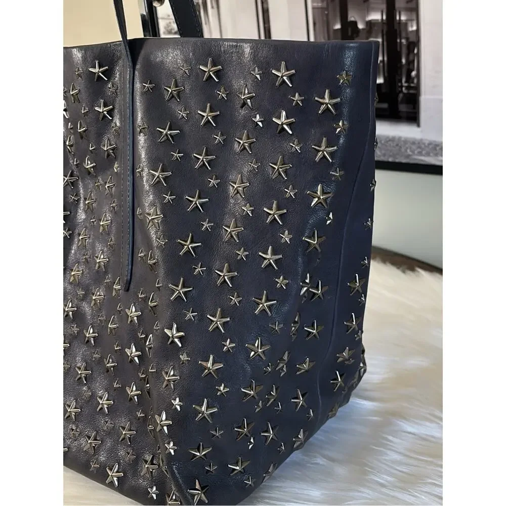 JIMMY CHOO Studded Star Leather Tote Bag - Navy Blue